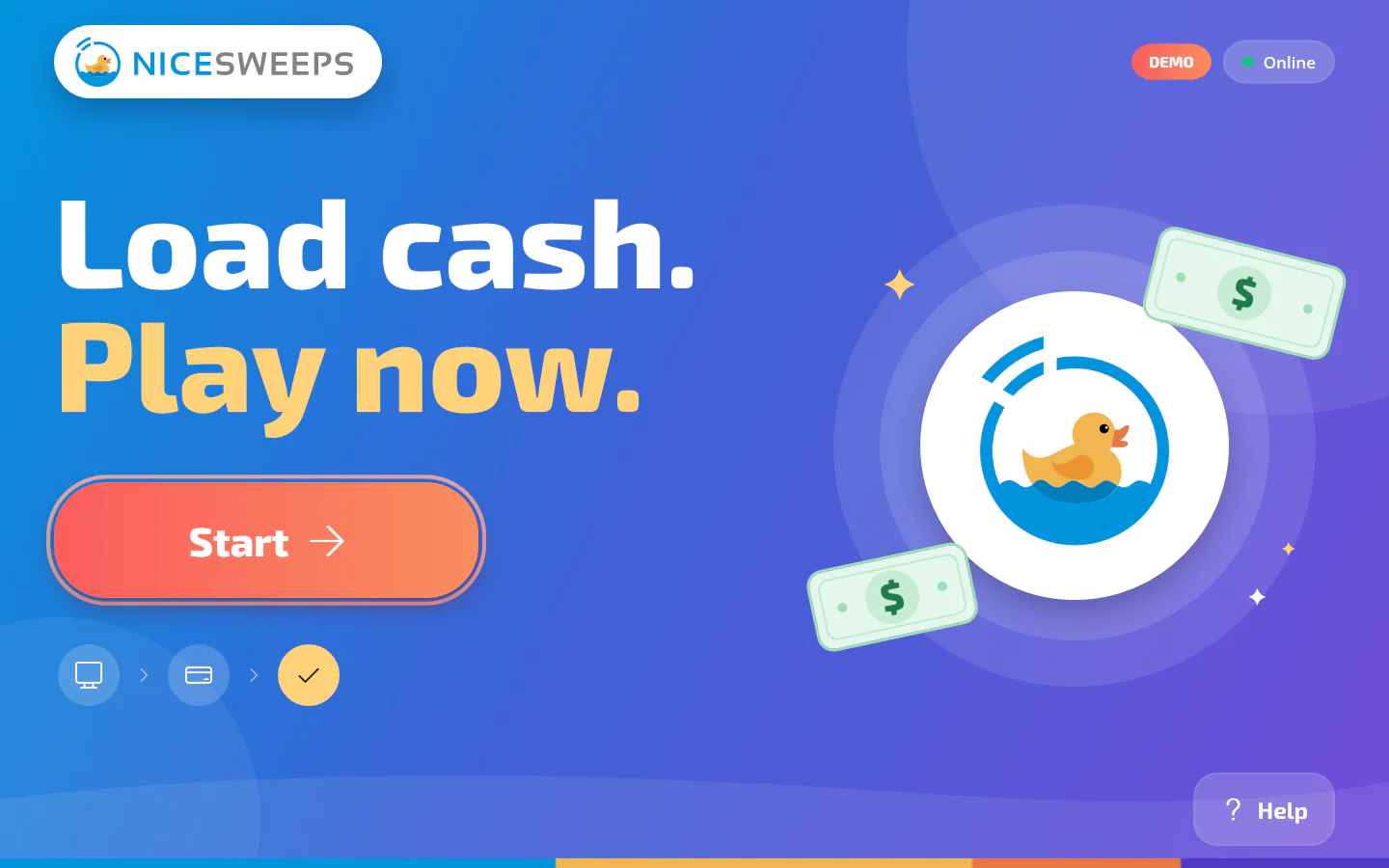 NiceSweeps Cash Kiosk welcome screen