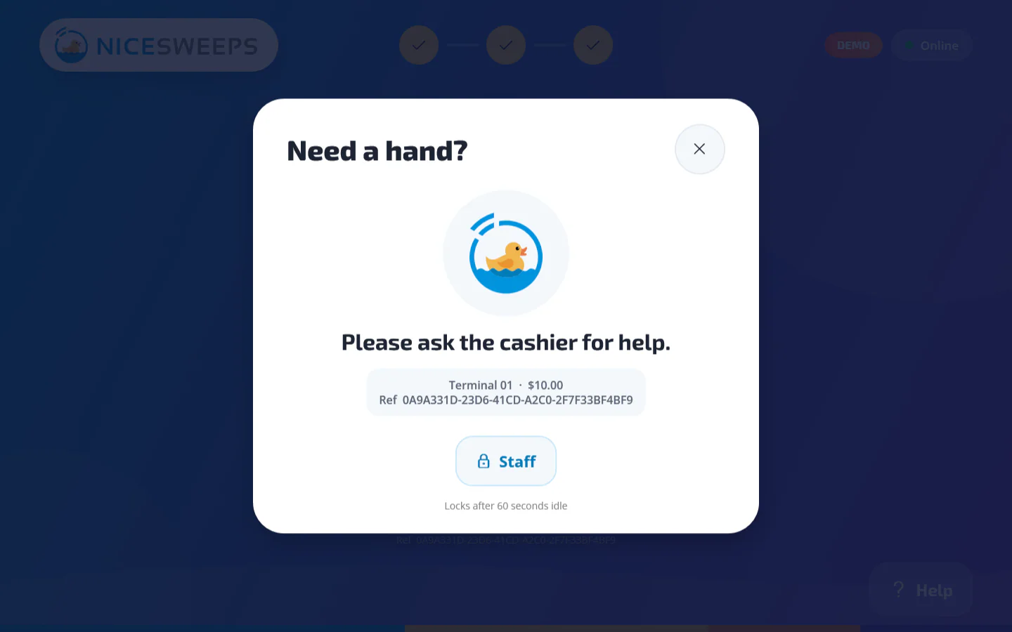 Kiosk customer help screen