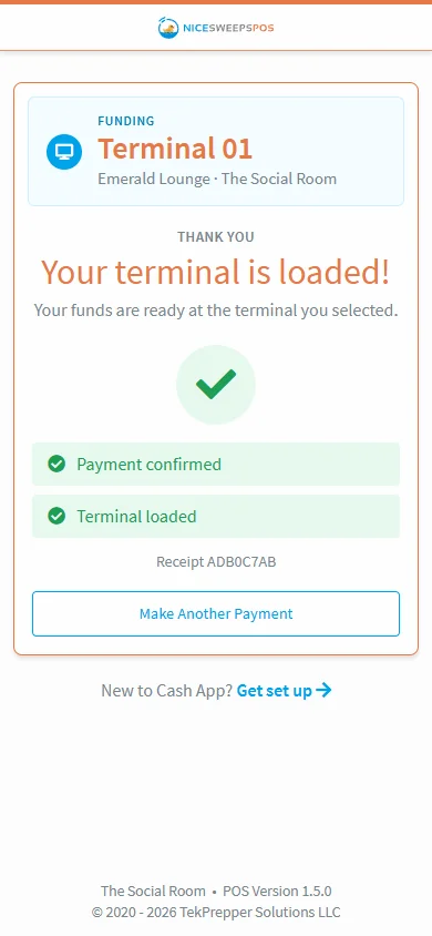 Phone confirming the terminal was loaded