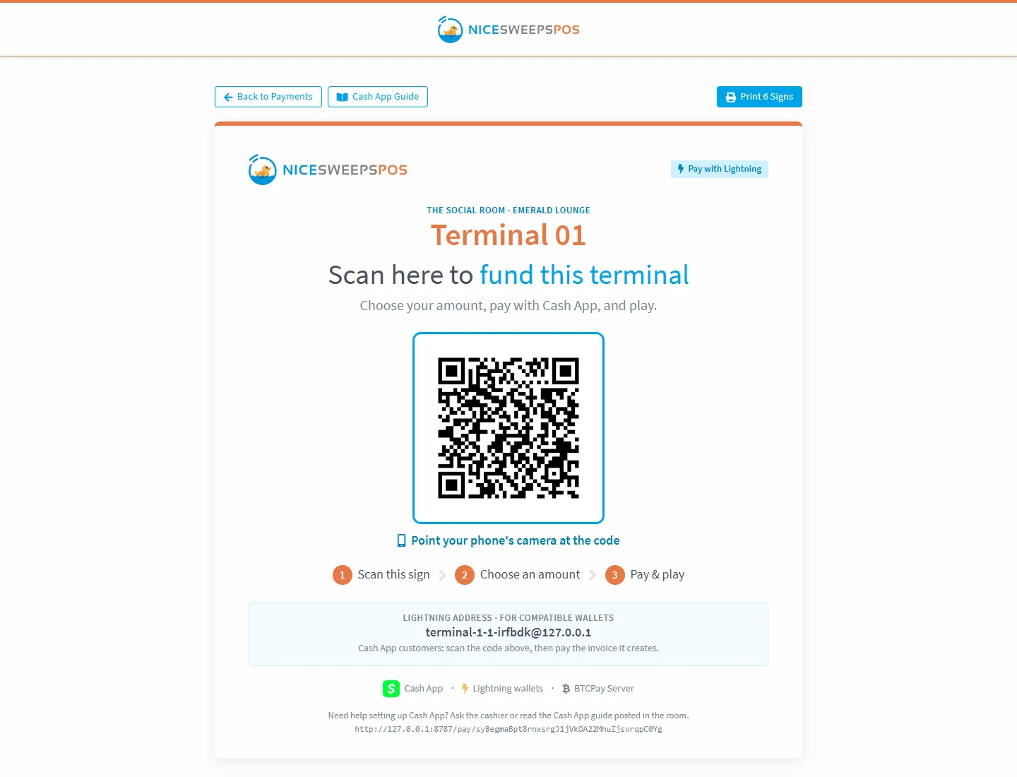 Printable terminal QR sign
